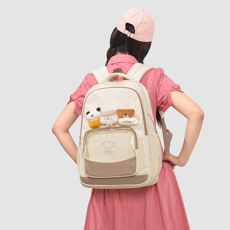 Einfarbiger Cartoon-Rucksack für Damen, große Kapazität, Schultasche für Studenten