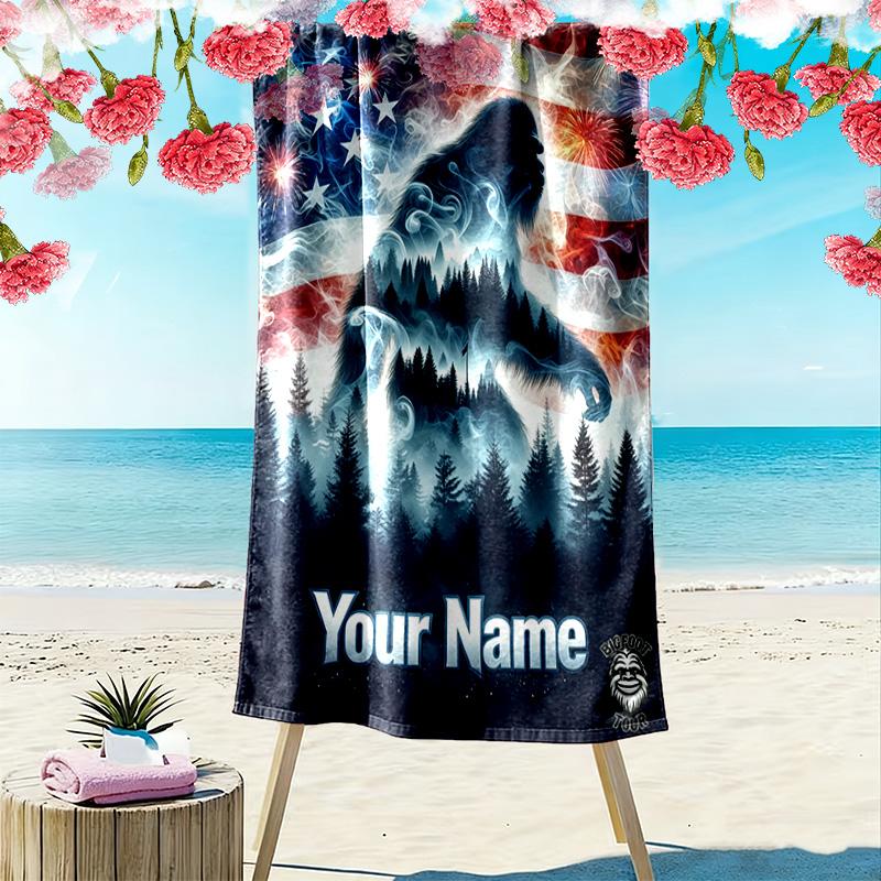 Name Custom Bigfoot Print Beach Towel, Large Soft Quick Dry Towel for Beach Camping Swimming