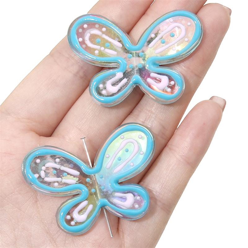 

100Pcs Acrylic Oil Drop Hand-painted Butterfly Beads for DIY Necklace Bracelet Earring Jewelry Making синий