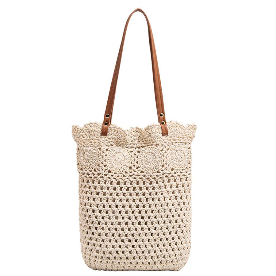 

Hand-woven Women s Shoulder Handbag Bohemian Knitting Summer Fashi Straw Beach Tote Bag Travel Shopper Weaving Shopping Bags 29x2x36cm бежевий