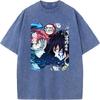 Anime Demon Slayer Tomioka Giyuu Akaza Graphic Tee Men Women Retro Washed T-shirts Cotton Manga T Shirt Harajuku Casual Tshirt