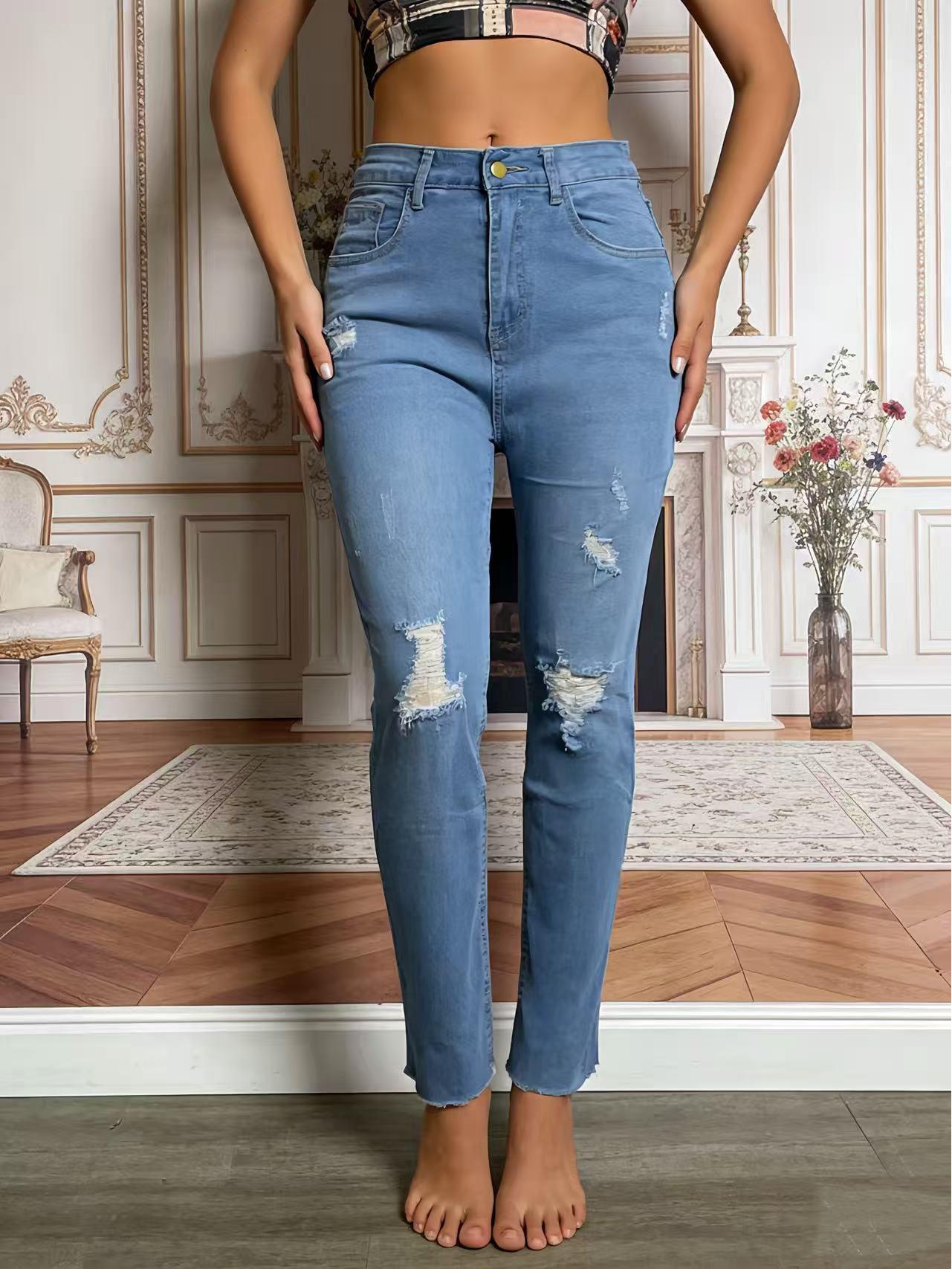 Women s Dark Blue High-Waisted Ripped Skinny Jeans XXL