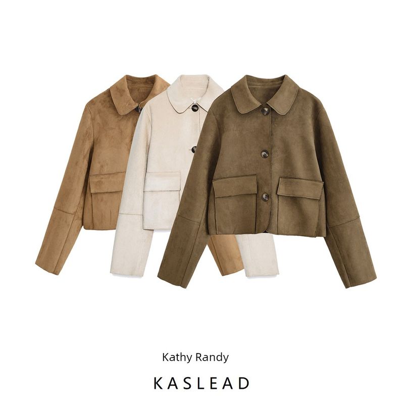 Kaslead New Women clothes Western Style Fashion Simple Suede Outerwear Jacket 4968224