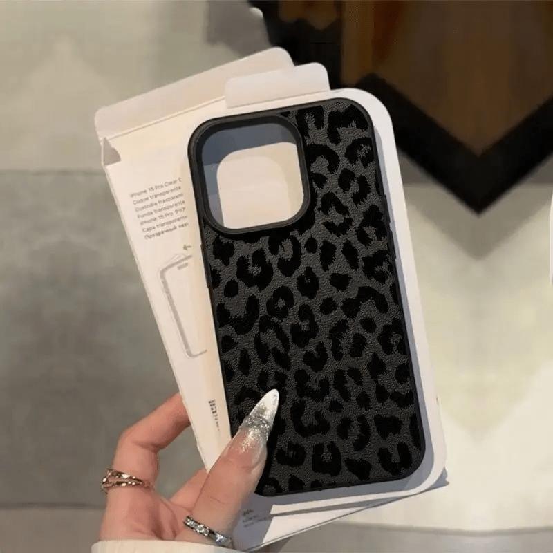 Black Leopard Print Trendy Brand Full Wrap TPU Lychee Texture Phone Case for Iphone 16 15 14 13 12 11 Pro Max Protective Cover
