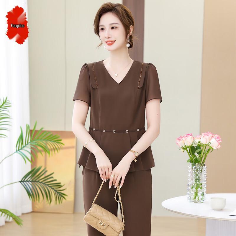 Mid-Aged Women s Stylish Summer Two-Piece Set 5XL
