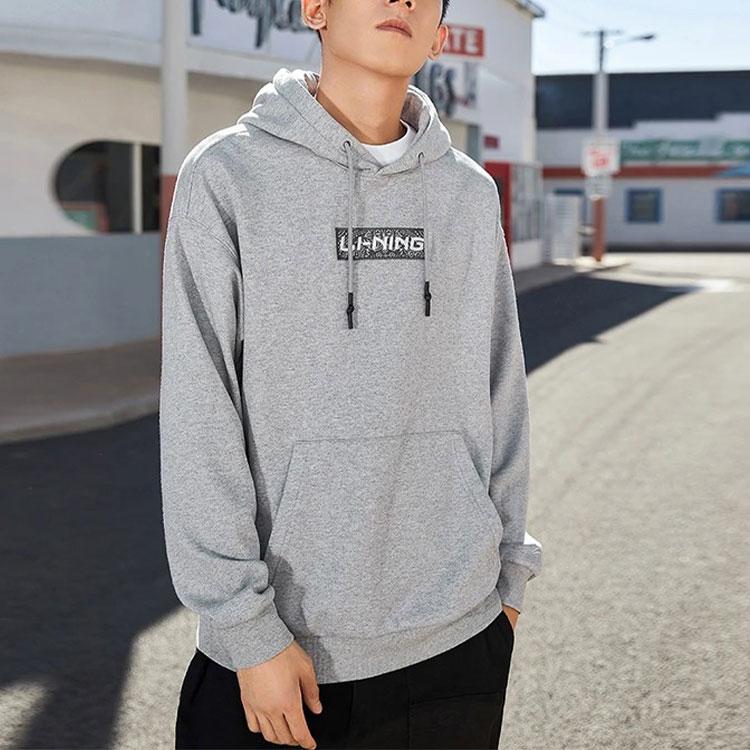 Li Ning Sports Fashion Series Embroidered Logo Fleece Warm Sweatshirt Unisex Sweatshirt Floral-Gray Brick-Gray AWDRB74-2
