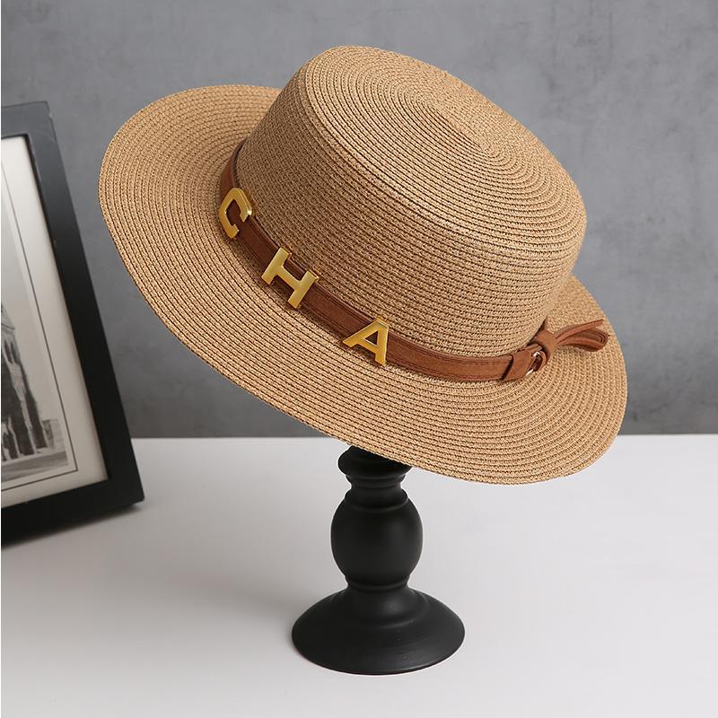 Retro flat top hat summer seaside beach sunshade sun protection straw hat vacation style sun hat children