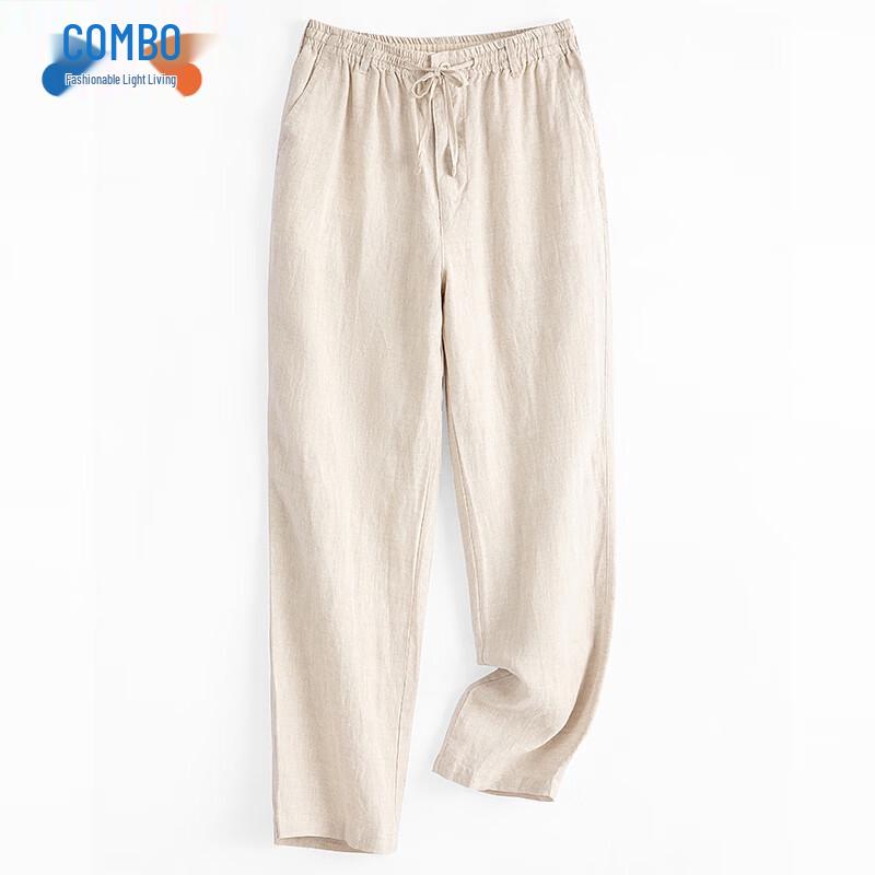 Men s 100% Linen Straight-Leg Casual Pants 2XL