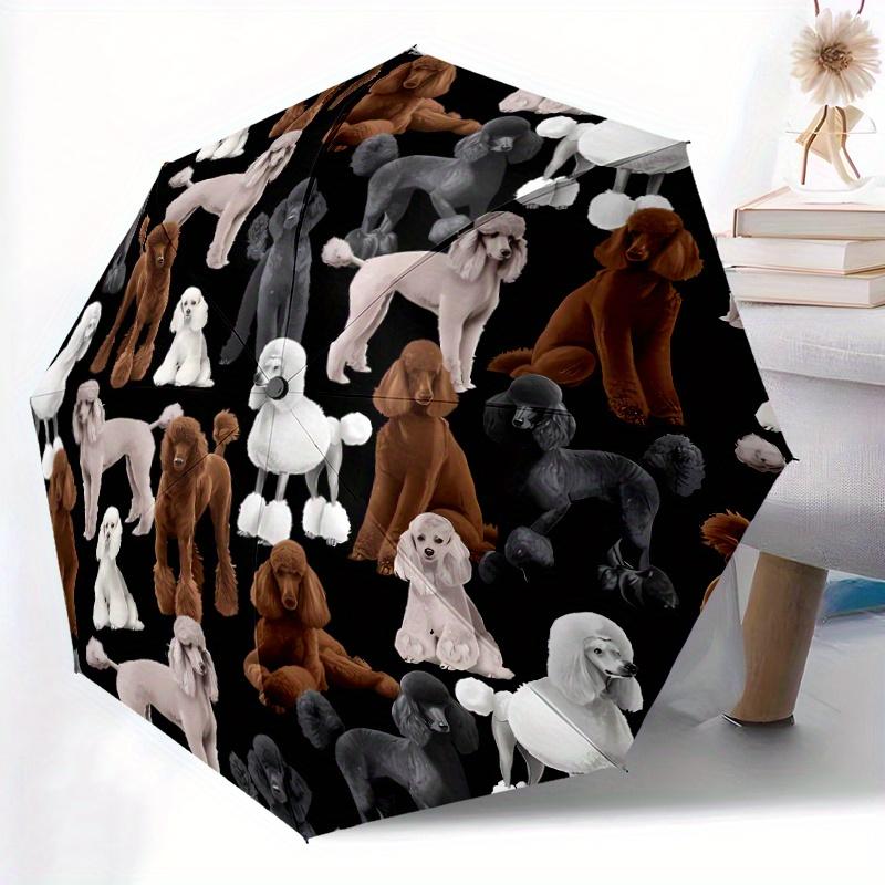

Poodles-Themed Automatic Open/Close Umbrella with Shielding & - Cute Poodle Pattern (Black/White/Brown) - 8-Rib Heavy-Duty Umb Iron&8K