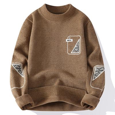 Autumn Men's Knitted Bottoming Shirt Korean Version Plus Velvet Thickened Warm Slim-fit Pullover Round Neck Fashion Sweater