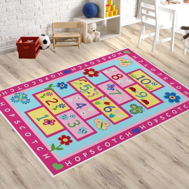 Children's Early Education Digital Games Carpet Jumping Grid Cartoon Pattern Foot Mat Living Room Sofa Tea Table Anti Slip Mat
