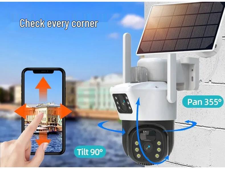 V380 Dual-Lens Wireless Solar Camera: Outdoor, Remote, Low-Power Surveillance