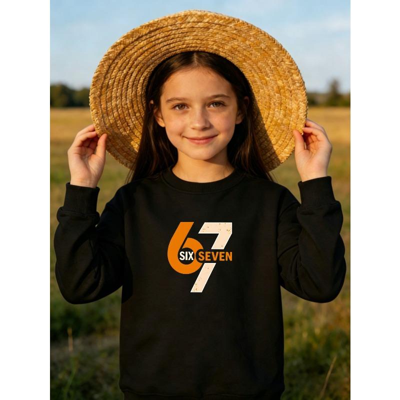 European sizes Kid s Round Neck Sweatshirt, Orange and White,  67  Number and Letter Print,  Trendy Cool  Children s Pullover 110 чёрный