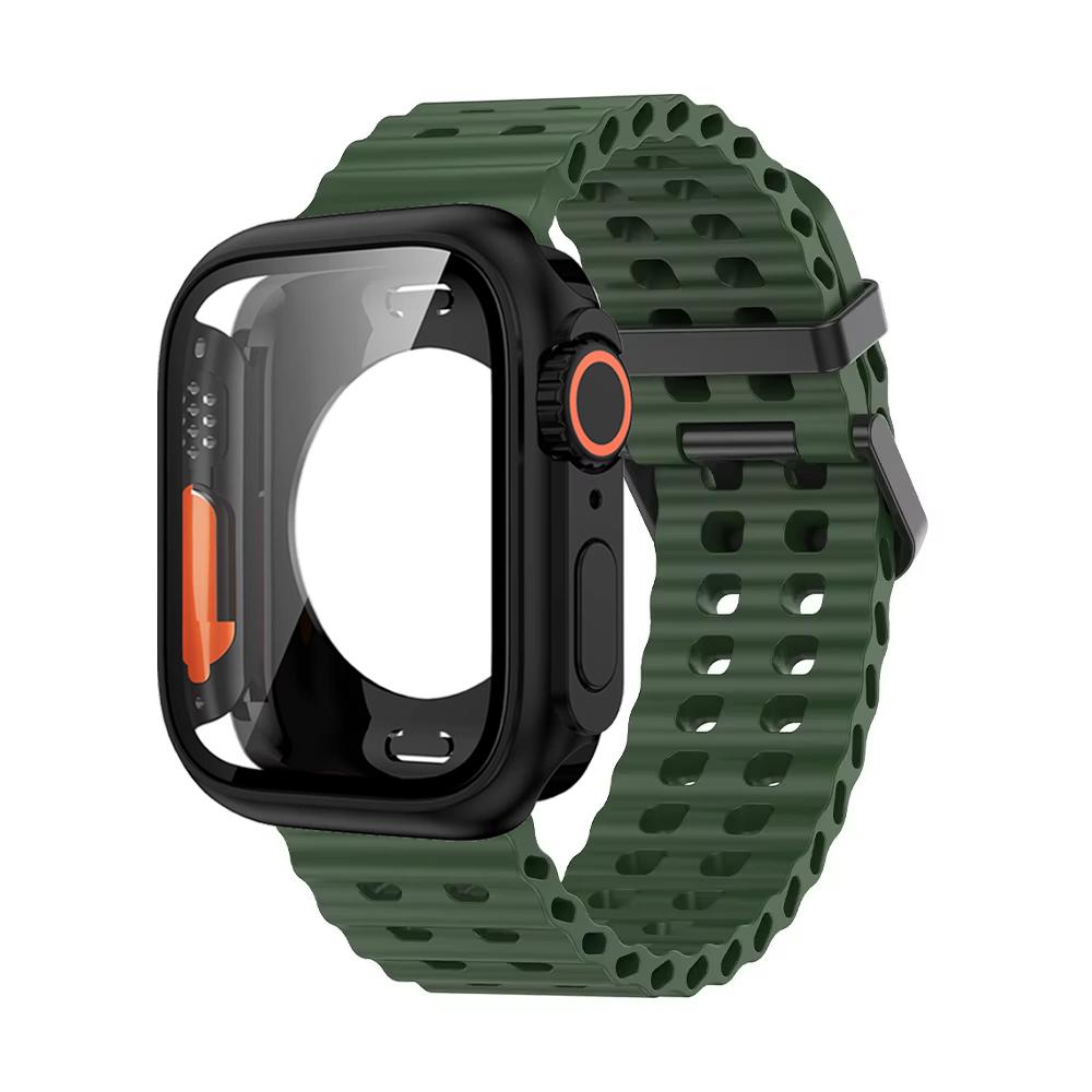 Ocean Silicone Strap+PC Case For Apple Watch Band  Series 11 10 46mm Metal Buckle Sports Bracelet Wristband iWatch 9 8 7 6 5 SE