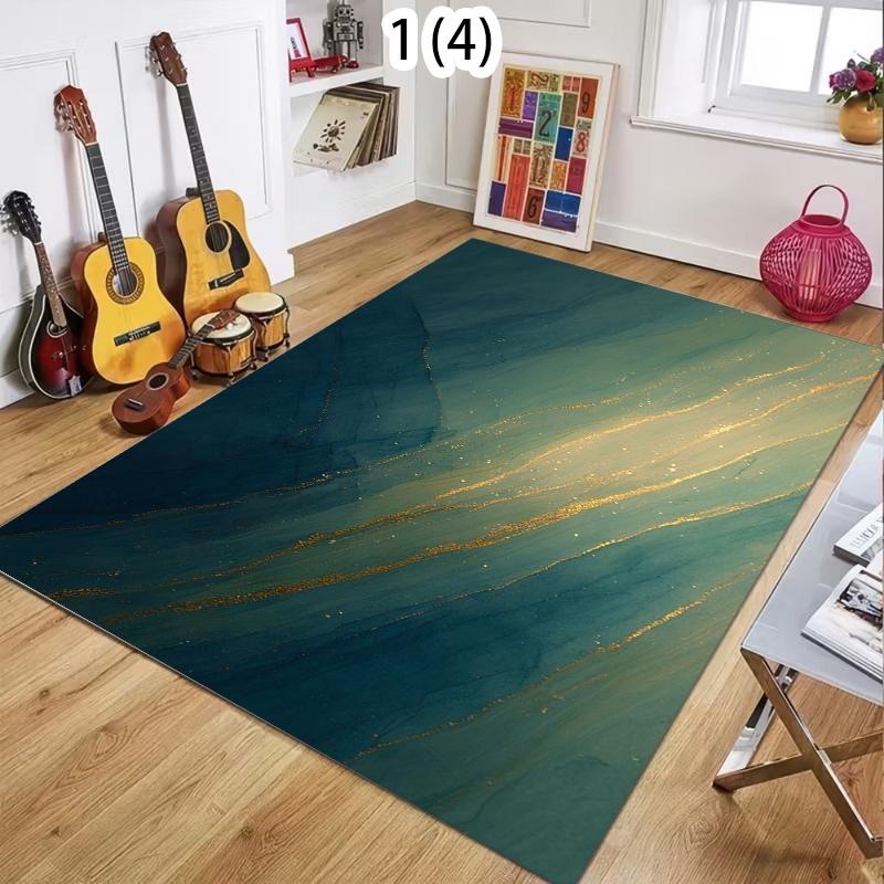 

Luxury Teal and Gold Marble Rectangular Rug Abstract Art Texture Non-Slip Floor Mat for Living Room Bedroom Elegant Home Decor 40X60CM