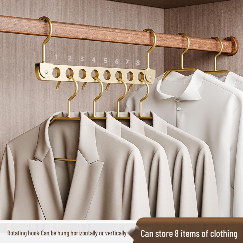 Aluminum Alloy Folding Eight-Hole Hanger with Single Hook for Versatile Wardrobe and Laundry Storage