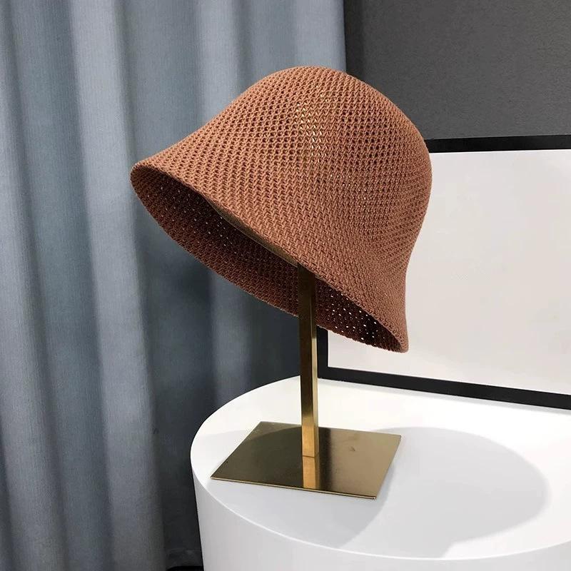 Color knitted hollow breathable bucket hat women's summer outdoor face small sunshade bucket hat women's basin hat