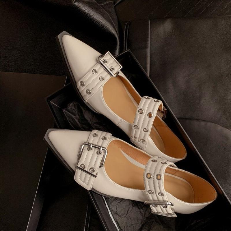 Modne Damskie Retro Szpiczaste Buty Mary Jane Projektant Pasek Klamra Sandały na Grubej Podstawie Modne Wysokiej Jakości Damskie Baleriny Nude sandały mujer