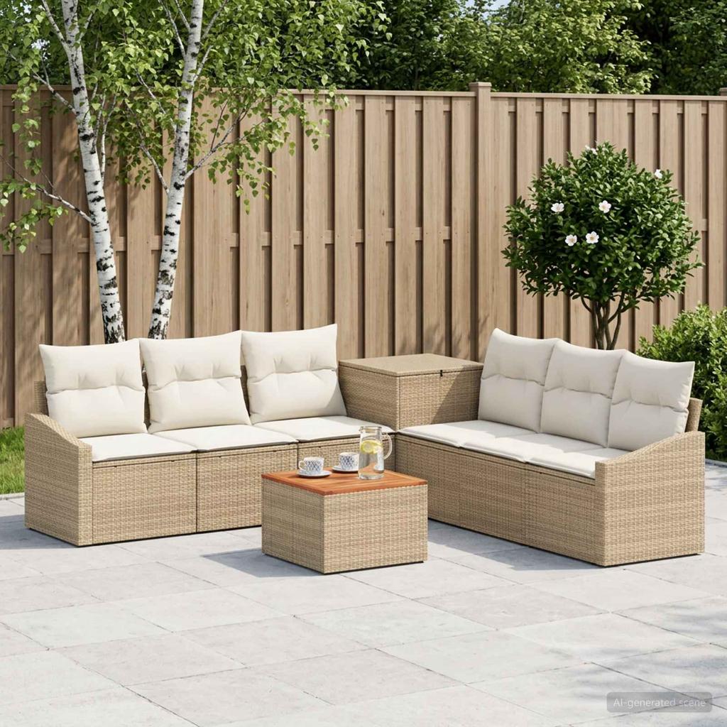 Sofa Set 8 pcs Beige and Cream White Poly Rattan and Steel