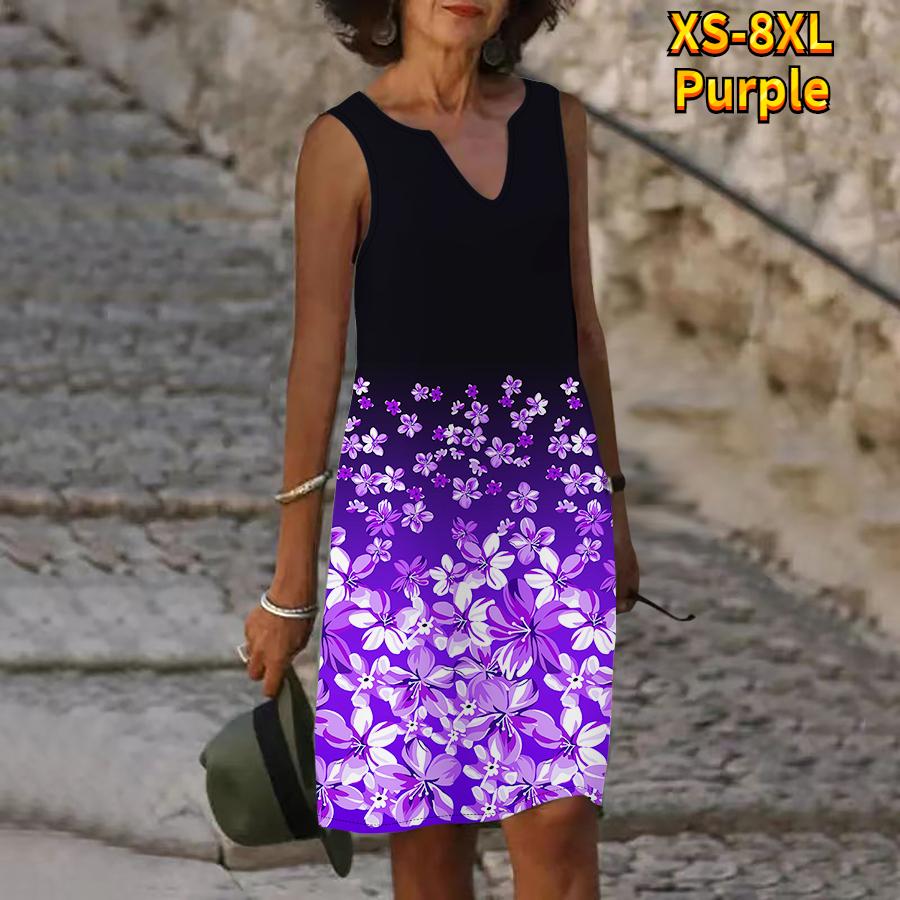 

Женское летнее розовое платье с v-образным вырезом и принтом рододендрона, повседневное модное платье без рукавов, повседневное свободное сексуальное платье размера плюс XS-8XL 7XL фиолетовый