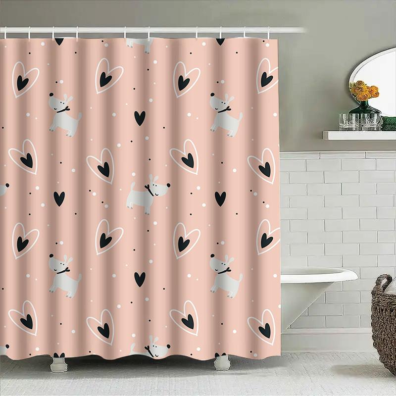 

Милый узор в виде сердечек Занавеска для душа и ванны для собак Домашний декор Водопад Черно-белый Мультяшный животный Розовый Полиэстер Водонепроницаемый Повесить 90x180cm