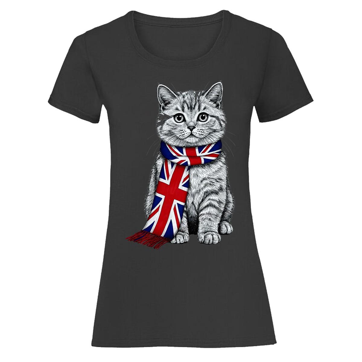 A Cat With A Union Jack Scarf Great Britain British Womens T-Shirt UK Flag Gift 4XL
