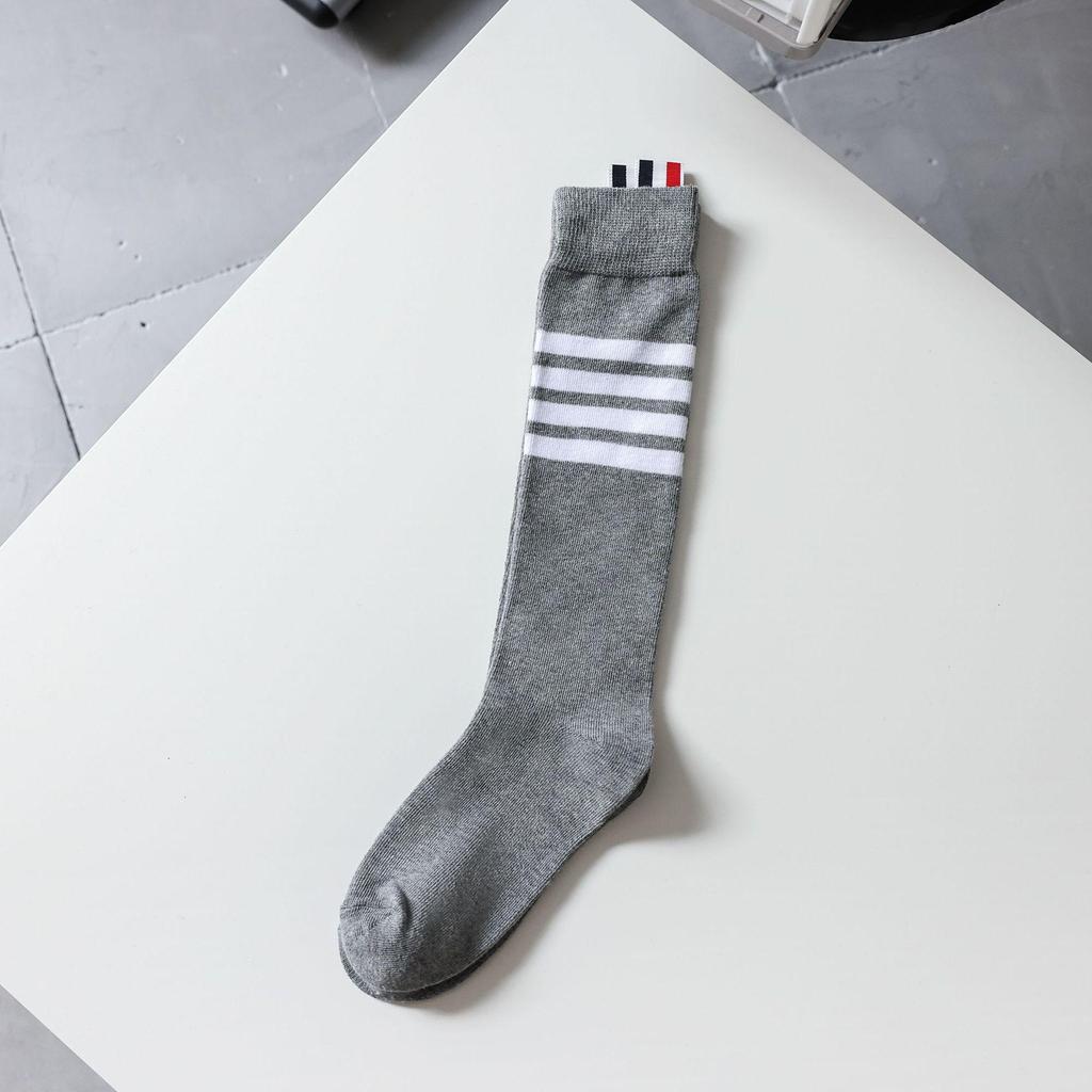 TB Four-Bar Grey Mid-Calf Cotton Women's Japanese Trendy Spring/Summer College Style Socks