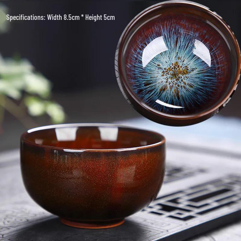 Jian Zhan Kiln-Change Ceramic Sand Gold Tea Cup - Hat-Shaped Tea Tasting Bowl