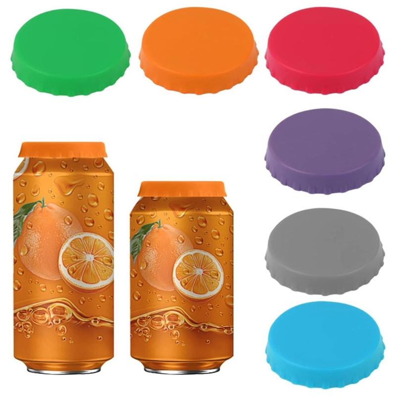 Set of 6 Silicone Beverage Can Lids Beer Can Caps Covers Portable Drink Sealers Assorted Color Lid Protectors Tool