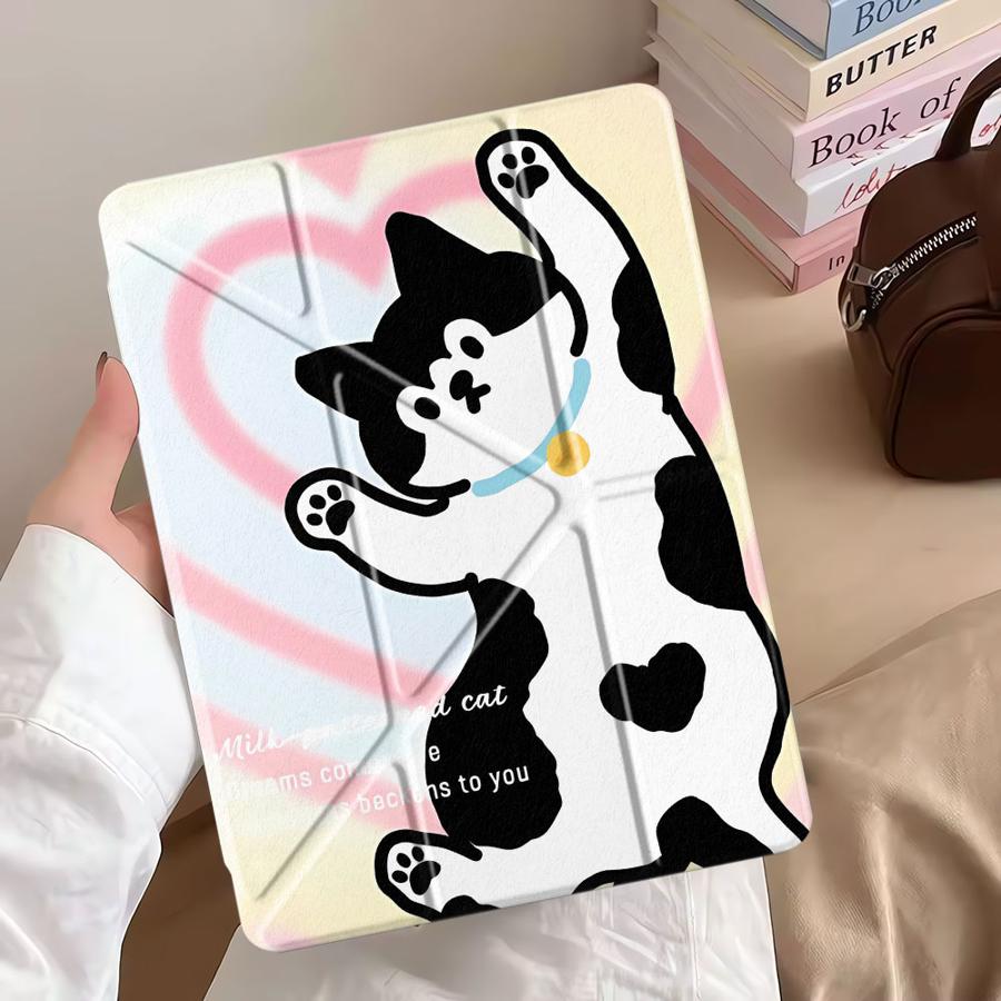 Black Cow Cat Tablet Case For iPad Air 4 5 M3 M2 1 2 M4 11inch Mini 6 7 Pro 2025 Pro 11th 10th 9th 8th 7th 12.9inch Holder Cover
