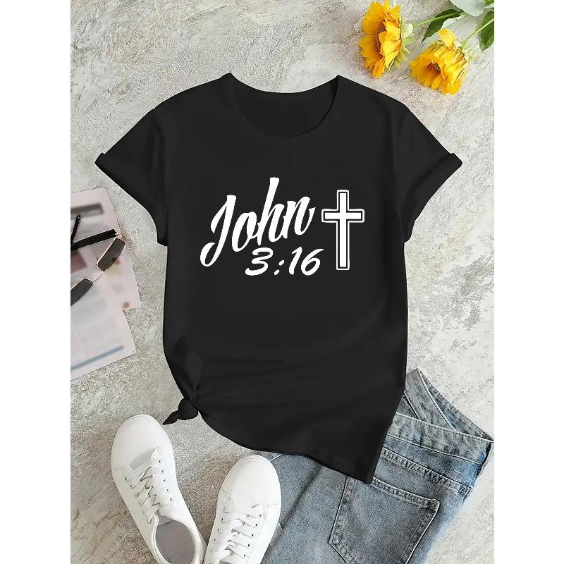 European sizes Women's Christian Graphic T-Shirt | Comfort Fit, Medium Stretch, Short Sleeve Summer Top