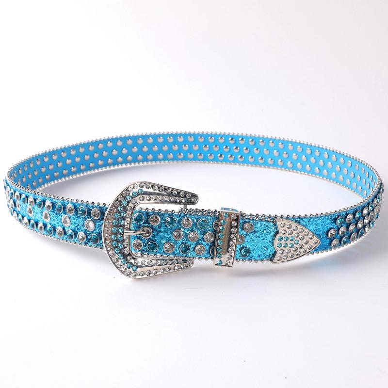 Mei Men's and Women's Leather Belts - Punk Rock Trendy Rhinestone Embellished Wide Belt