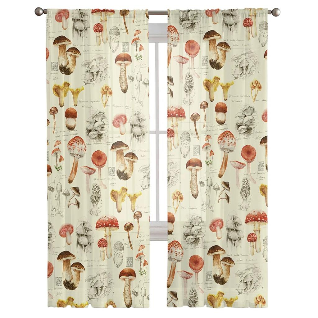 Mushroom Plant Autumn Sheer Voile Window Curtains Tulle Curtains Living Room Balcony Decoration Drapes