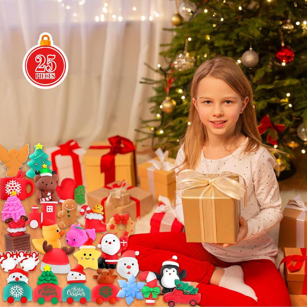 Squishies, 25 Pack Mochi Squishy Toys - Christmas Kawaii Cat Squishys Slow Rising Animals - Party Favors, Goodie Bag, Birthday Gifts, Mini Squishies