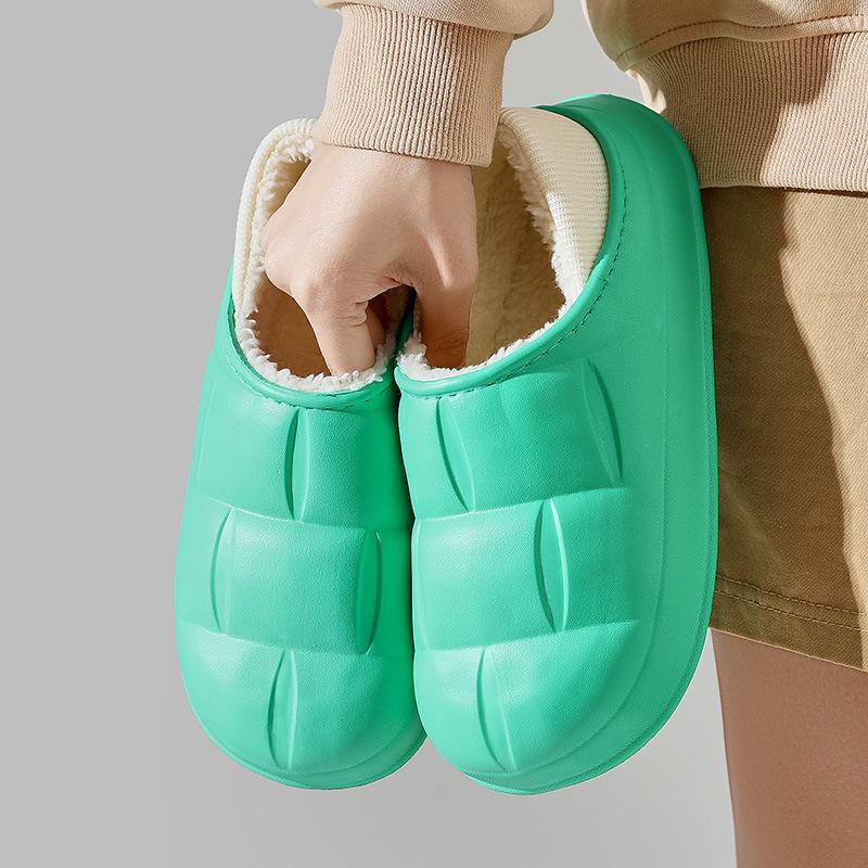Women Winter Home Cotton Slippers Waterproof Eva Warm Plush Slippers For Girls Platform Slides Female Indoor Non-Slip Shoes