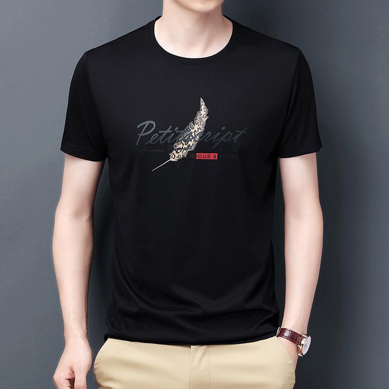 Летняя мужская футболка из хлопка Tencel с короткими рукавами и корейским принтом — фото 4