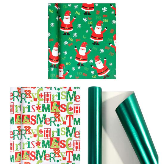 Christmas Wrapping Paper Roll 17 Inch Merry Christmas Santa Claus Gift Wrapping Paper Reversible Winter Holiday Gift Wrap for Present Wrap Packaging