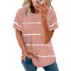 Sommer Neu Damen Gestreiftes Print Rundhals Kurzarm Lockeres T-Shirt, Lässige Oberteile für Damen Europäischer Amerikanischer Stil