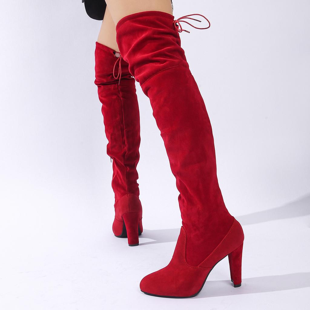 Women's Wide Width Suede Over-The-Knee Boots - Chunky & High Heel Thigh High Boots, Fall/Winter Fashion Boots with Soft Lining