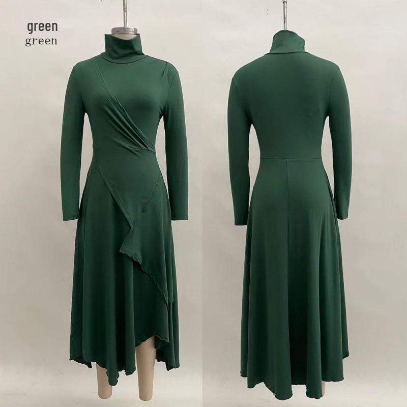 European Style Autumn/Winter 2025 Women's Solid Color Long Sleeve High Neck Irregular Dress