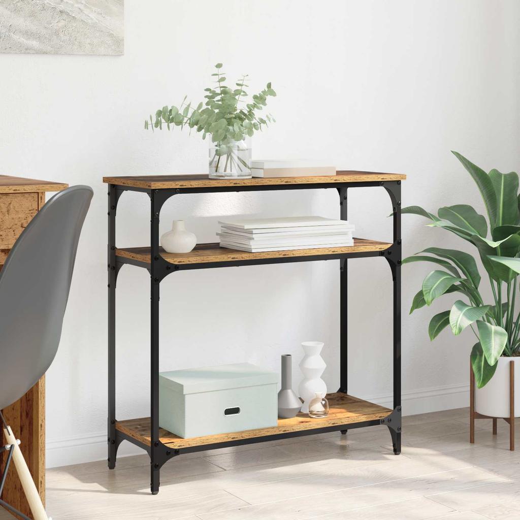 Console Table with Shelf Reclaimed Wood Look 75 X 29 X 75 Cm Wood Based Material