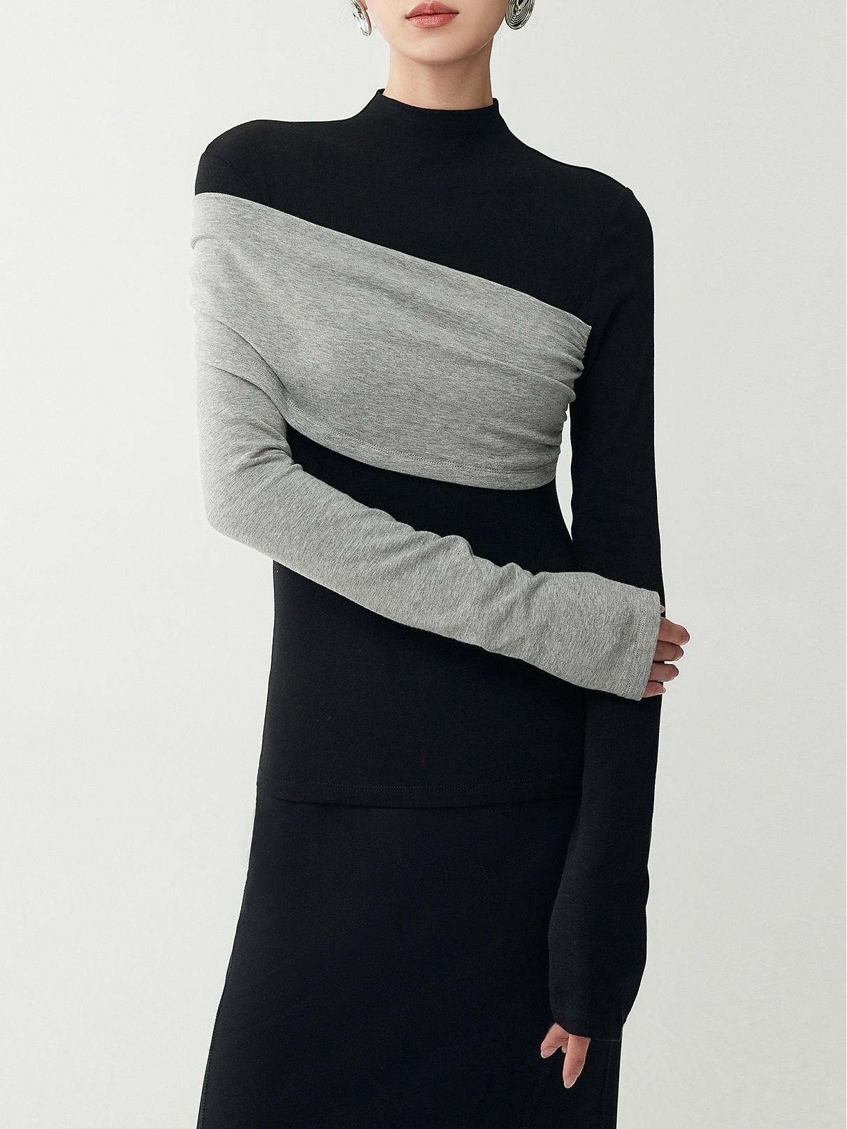 

Stylish Color Block Half-High Neck Slim Fit T-Shirt One Size