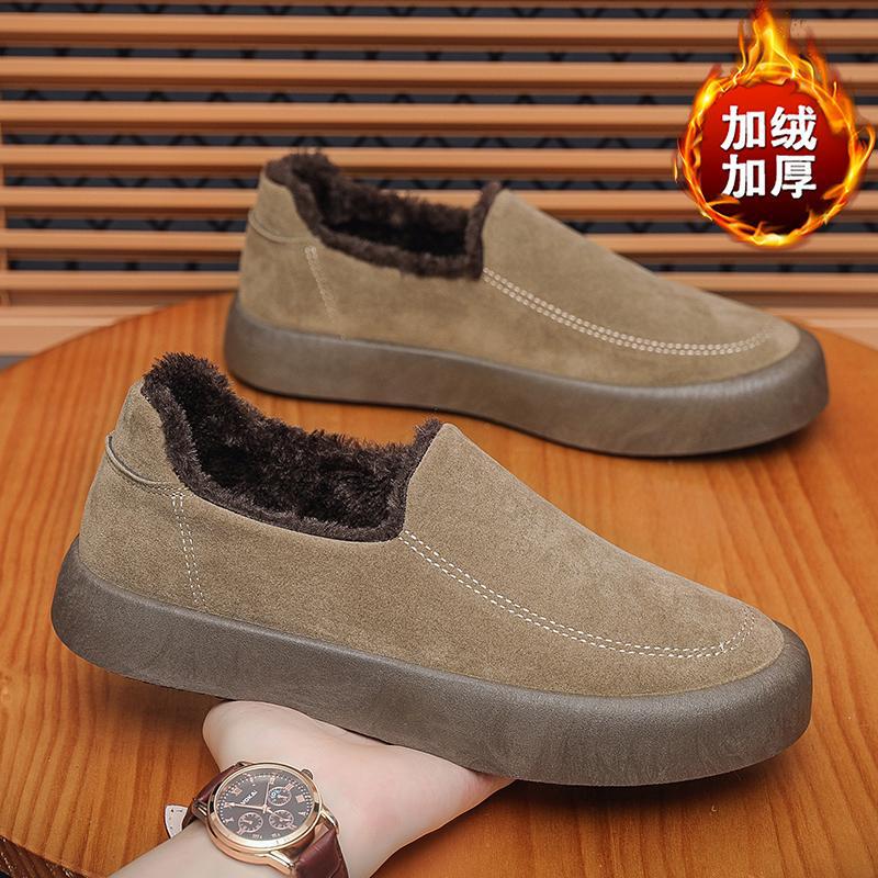 Große Größe Thermovelours-Baumwollschuhe einfarbig flachsohlige Mützen-Schuhe britischer Stil lässige Loafer