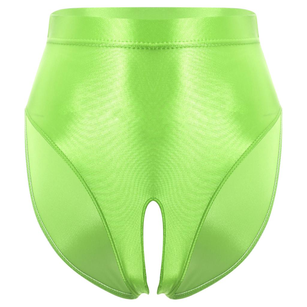 Womens Glossy Stretchy Panties High Waist Open Crotch Design Elastic Waist Sexy Underwear Lingerie