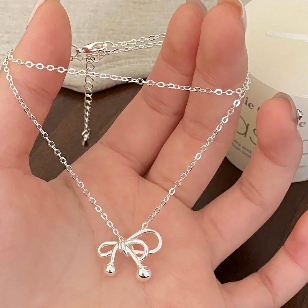 Women's Silver Simple Ribbon Daily Chain Necklace