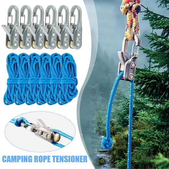 2/6/8/10/12/16/20Pcs Rope Tensioner with Roller Cord Heavy Duty Metal Outdoor Backpacking Hiking Boating Camping Guyline Rope Adjuster Tightener