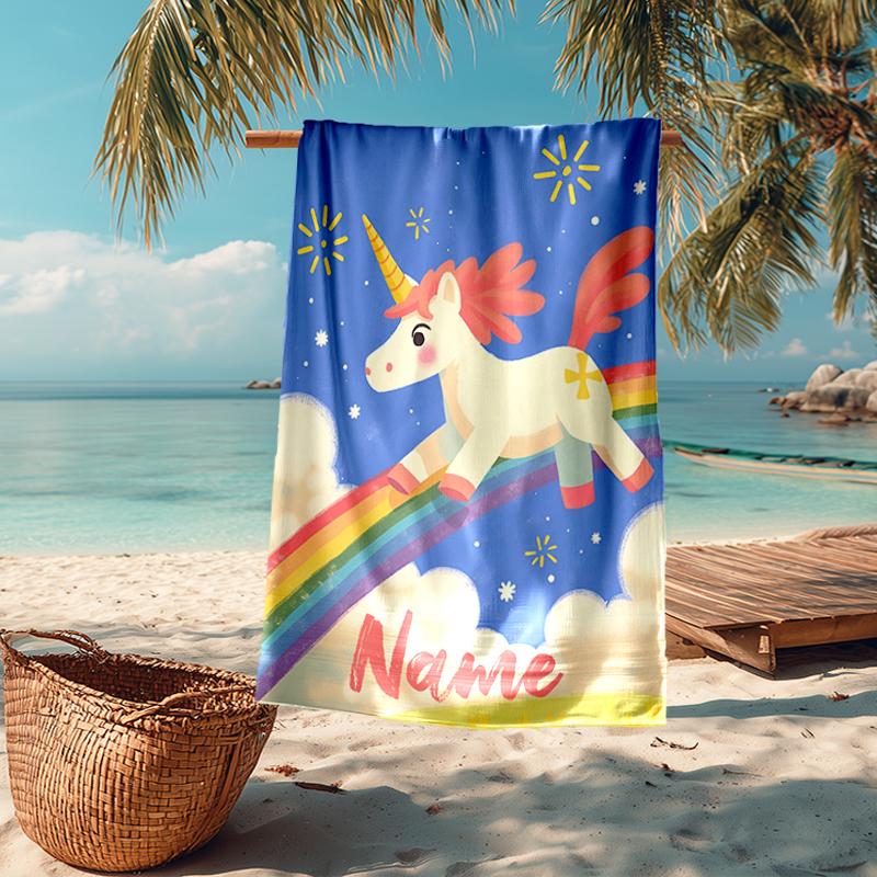 Custom Name Ultra-Soft Beach Towel with Unicorn Theme,Ideal for Pool - Camping, Diving - Perfect Travel Essential, Vibrant Beach Towel.