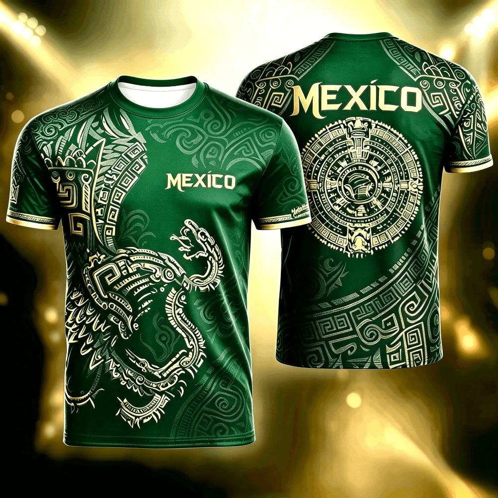 Mexico Eagle 3D Print Long Sleeve T-Shirt, Breathable Football Sports Casual Tops for Men Women