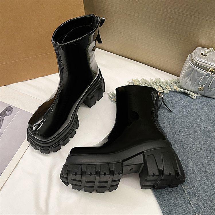 Versatile autumn and winter black Martin boots women's 2025 new thin boots thick-soled high-heeled British knight short boots