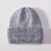 Autumn and winter mixed color rabbit velvet long hair knitted hat double-layer folded edge soft waxy comfortable versatile wool hat